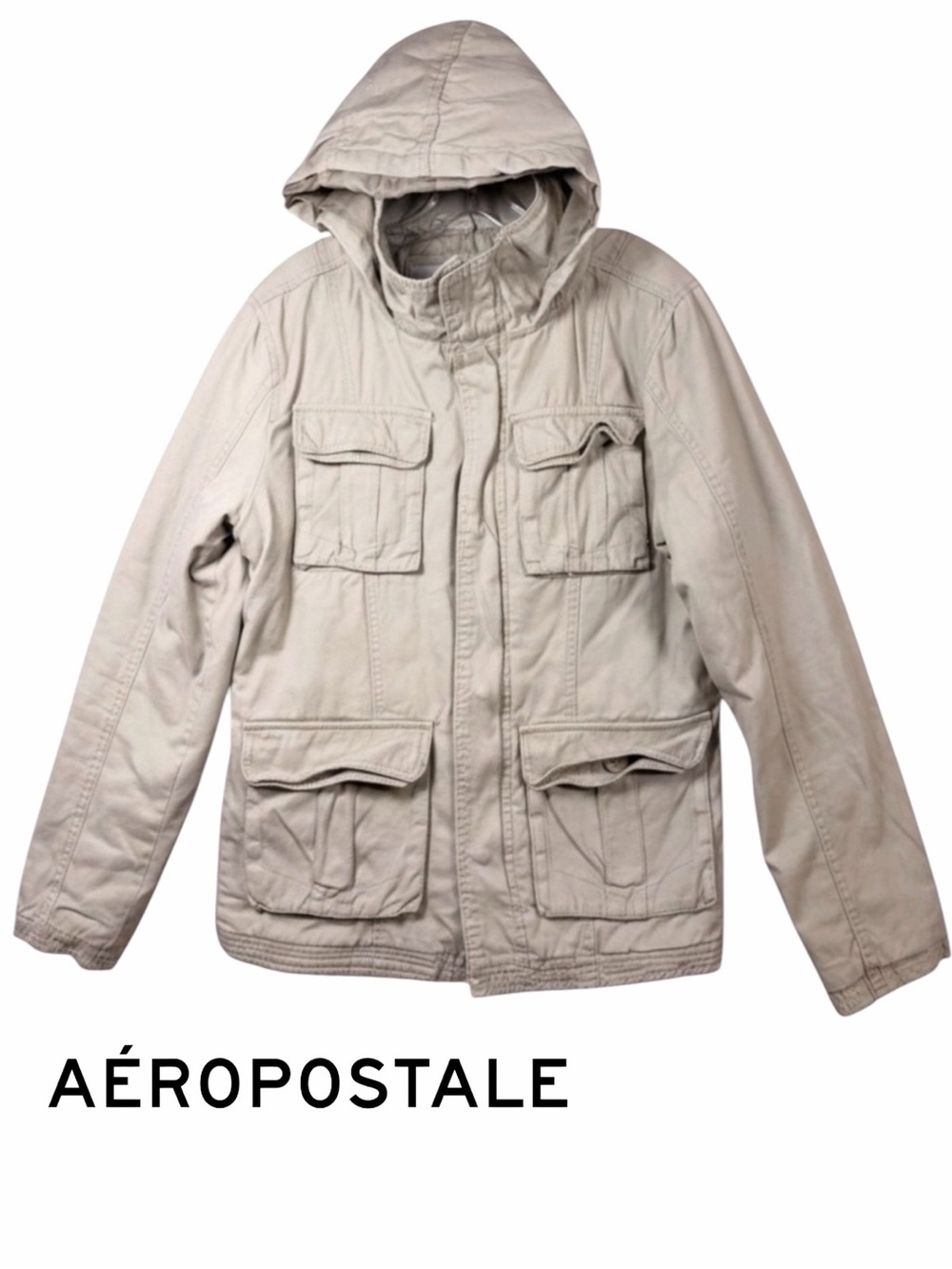 Aeropostale Khaki Hooded Utility Field Jacket Quilted Mens M Y2K‎